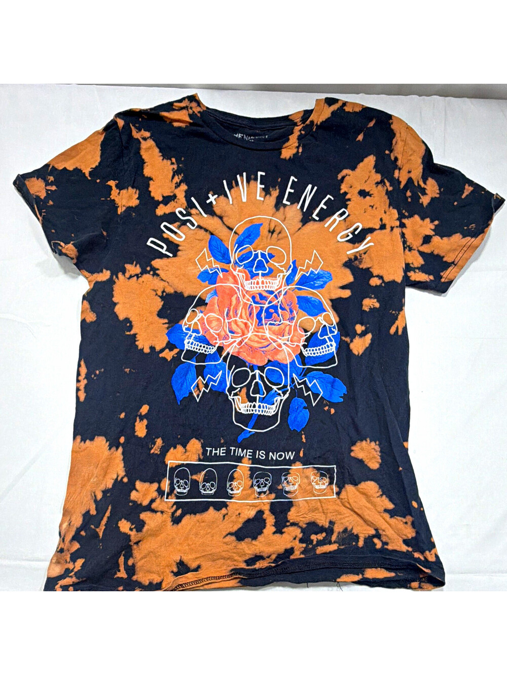 Chemistry Men's M Black Bleach Dye Skull Graphic Crew Neck T-Shirt Cotton